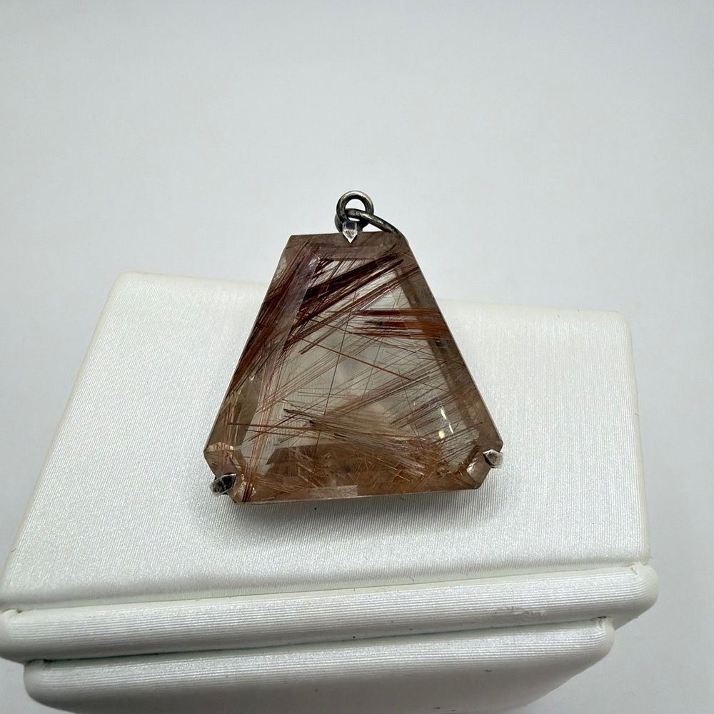 AMAZING Faceted "triangle" shaped rutilated quartz pendant in sterling silver!